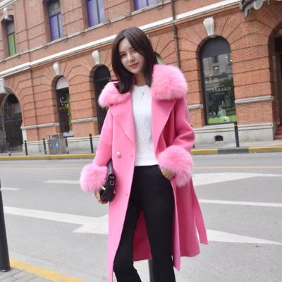 China Big Ditch Winter CX-G-T-20B Fox Fur Collar Sheep Wool Coat Long Breathable European Real Fur Overcoat for sale