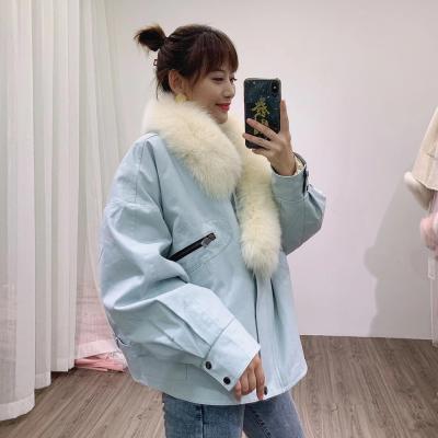 China CX-G-P-41B New Breathable Korea Ladies Fashion Clothes Rex Rabbit Fur Liner Parka Coat With Fox Fur Collar for sale