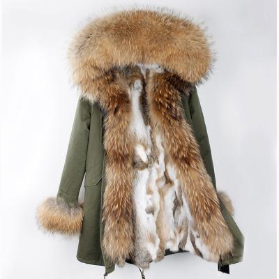 China CX-G-P-20C Breathable Chinese Wholesale Genuine Rabbit Fur Liner Raccoon Fur Collar Fur Jacket for sale