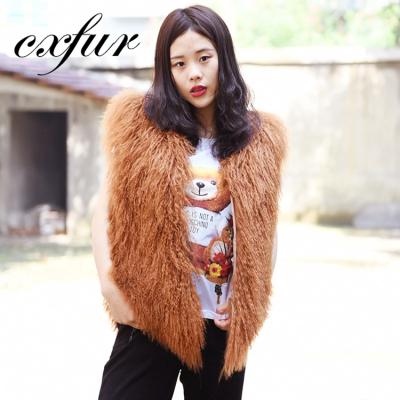 China soft & Hot New Design Lady CX-G-B-09B Fur Vest Knit Mongolian Lamb Fur Vest for sale