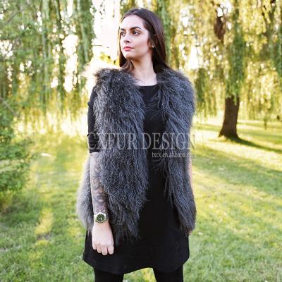 China CX-G-B-160G New Style Breathable Fashion Ladies Mongolian Lamb Fur Vest for sale