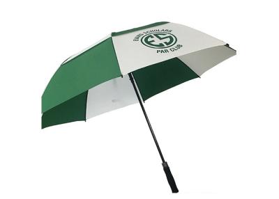 China Gree White Printed Golf Umbrellas Fiberglass Haft Automatic Open Manual Close for sale