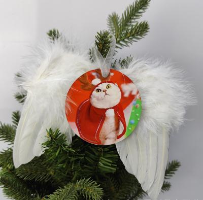 China Gift Sublimation Christmas Ornament Pendant Hanging Decorative Angel Wings Ornaments Christmas Tree Decoration for sale