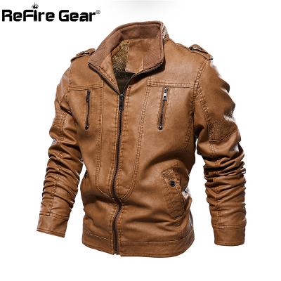 China ReFire Gear ReFire Bomber Faux Leather Jackets Men Winter Vintage Fleece Motorcycle Waterproof Jackets Military Tactical Coats for sale