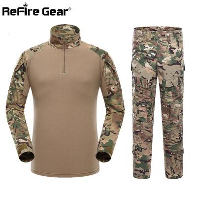 China Breathable ReFire Gear Camouflage US Army Tactical Clothing Men Paintball Military Uniform Clothes Set Combat Shirt + Cargo Pants Knee Pads for sale