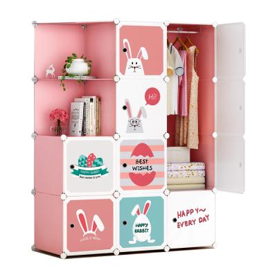 China Easy Compile New OEM Cube Bedroom Wardrobe Plastic Storage Cabinet Modular Plastic Foldable Kids Wardrobe Colorful Design for sale