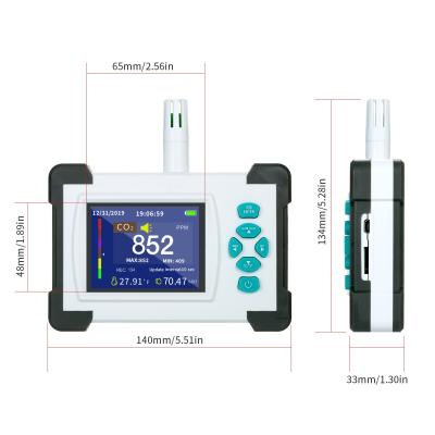 China Handheld CO2 Monitor Tester Carbon Dioxide Detector Temperature Humidity 3 in 1 CO2 Meter CO2 Data Logger 65 * 48 mm / 2.56 * 1.89 inch for sale