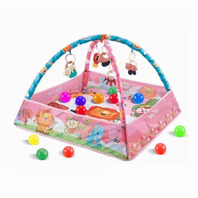 China Toy Juguete Almohadilla Educational Bebe 3 in 1 Baby Gym Play Mat Fabric Padded Fence with Plastic Ball Mine Rattle Cloth Bell Cover Mat Set for sale