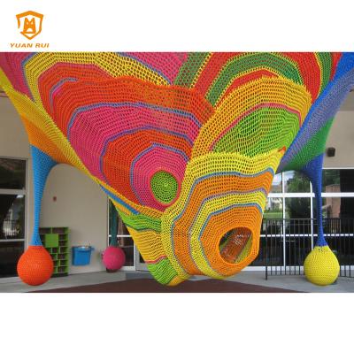 China 100% Polyester Customized Rainbow Rope Game Net Hand Climbing Net Indoor Playground Crocheted Climbing Net for sale