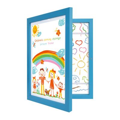 China Decorative Children Photo Frame Blue Wooden Artwork Picture Frame in Multi-size DIY Kids Picture Frames with Shatter Resistant Glass for Horizontal&Vertical for sale