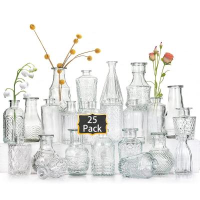 China Modern Set of 25 Flower Bud Vases Small Clear Vases and Vintage Glass Vases for Wedding Flower Arrangements Table Home Decorations for sale