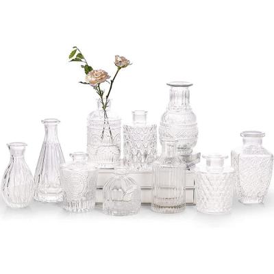 China Modern Set of 10 Mini Glass and Crystal Vases Set Aromatherapy Bottle and Glass Vase for Home Decor for sale