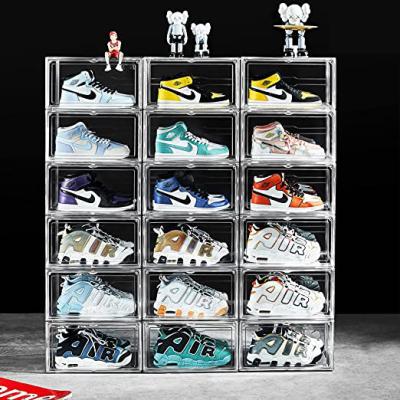 China Magnetic Side Open Organizer Case Modern Hot Clear Stackable Sneaker Box Plastic Large Capacity Shoe Case For Display Cabinet for sale