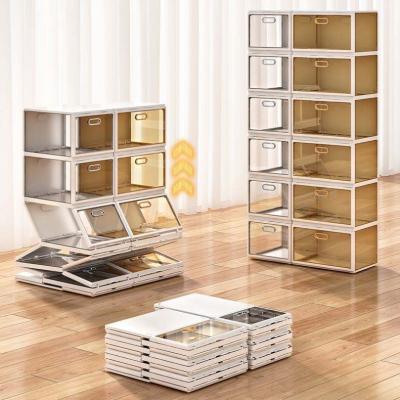 China Modern Large Capacity Foldable Clear Storage Box Shoe Cabinet Shoe Rack All-in-one Space Saving Without Installation for sale