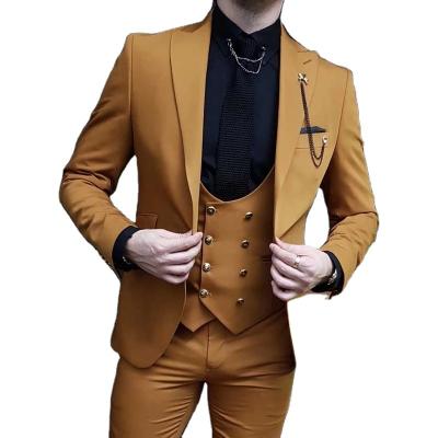 China Breathable Handsome Mens Suits Custom Lapel Peaked Groom Wedding Male Suit Skinny 3 Piece Blazer Homme (Jacket+Vest+Pants) for sale