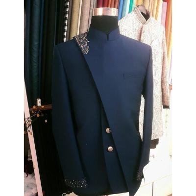 China Newest Design Breathable Men Suits Two Buttons Tangerine Collar Tuxedos Without Decoration Embroidery Party Prom Blazer Skinny 2 Pieces for sale