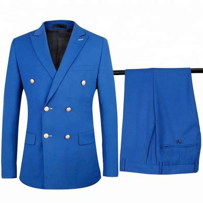 China Anti-Wrinkle Latest Trendy Blue Double Breasted Men Suits 2 Piece Male Business Coat Pants Blazer Tuxedos Wedding Suit Skinny Homme for sale