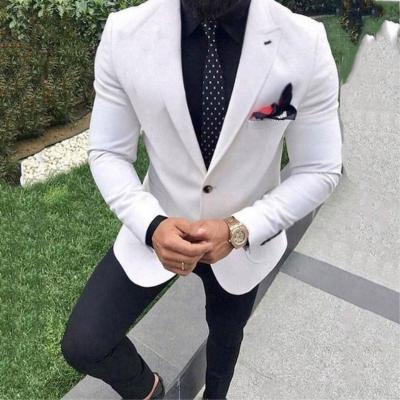 China Breathable Tailored Made Latest Design White Wedding Men Suits With Black Pant Groom Business Men Tuxedos 2 Piece Sets (Jacket+Pants) for sale