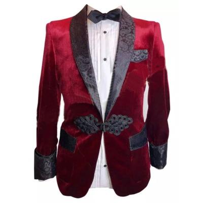 China Tailored Anti-wrinkle Made Real Pictures Burgundy Velvet Men Suits Shawl Lapel Groom Tuxedos Best Man Slim Fit Wedding Suits (Jacket+Pants) for sale