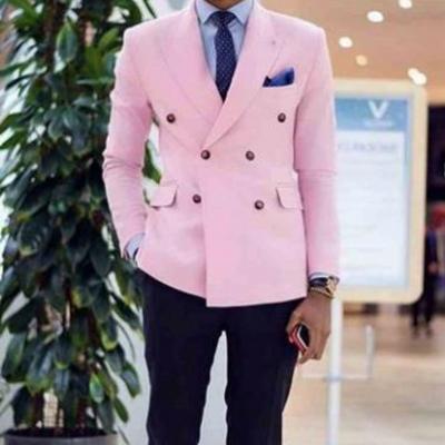 China Custom Anti-Wrinkle Groomsmen Suits Pink Groom Tuxedos Peaked Lapel Jacket Men Crossover Suits 2 Pieces for sale