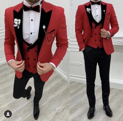 China Breathable Red Slim Fit Dress Groom Men Suits Wedding Suits Man Wedding Groom Tuxedos Party Prom Terno Masculino Blazer for sale