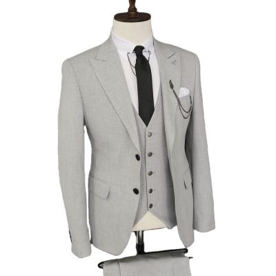 China Gray Formal Men Suits Lightweight Breathable 3 Pcs Homme Suit Wedding Men Groom Slim Fit Tuxedo Terno Masculino Blazer (Jacket+Pants+Vest) for sale