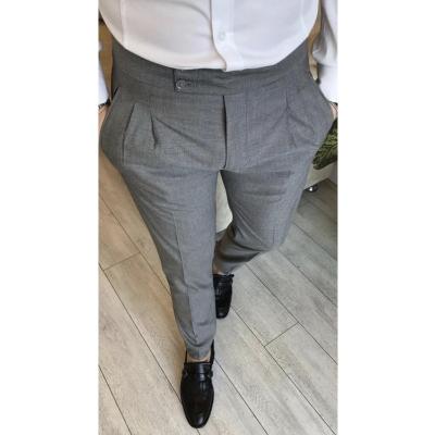 China 2022 New Arrival Breathable Light Gray Men Slim Fit Pants Custom Made Male Handsome Groom Wedding Pleated Pants Just One Piece for sale