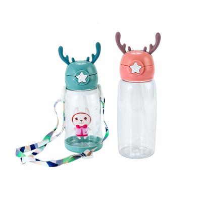 China Hot Sale 600ml Cute Sustainable Durable With Straw Plastic Water Bottle Kids Water Bottle for sale