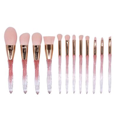 China Reusable Pink Handle 12pcs Crystal Diamond Foundation Brush Set Custom Logo Glitter Makeup Brush Wholesale for sale