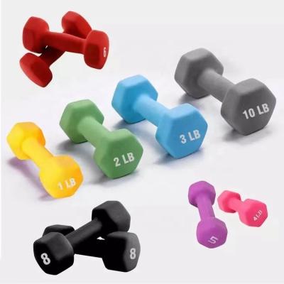 China Universal Colorful Hex Dumbbell Vinyl Dumbbell Home Gym Equipment Fitness Accessories Dip Coated Hex Dumbbell Set for sale