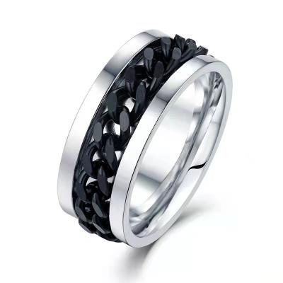 China Moving Chain Ring Stainless Steel Spinner Ring Biker Grooved Edge Wedding Hot Sale Hiphop Band Men Women Hot Cool Band Spinner for sale