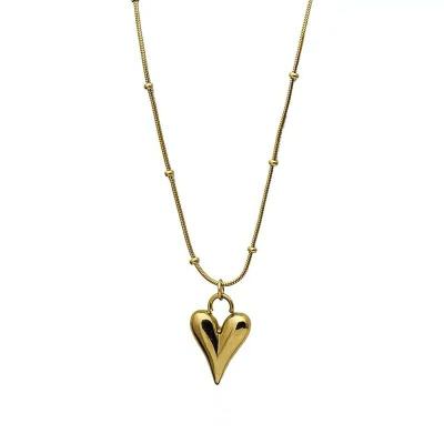 China Environmental Friendly Wholesale Custom 18K Gold Plated Stainless Steel Solid Heart Pendant Necklace Gold Ball Fashion Trendy Necklace for sale