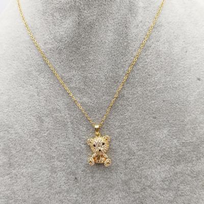 China Environmental Friendly Wholesale 18K Gold Plated Cute Gold Rhinestone Bear Necklace Teddy Bear Charm Pendant Necklace Cartoon Jewelry Stainless Steel for sale