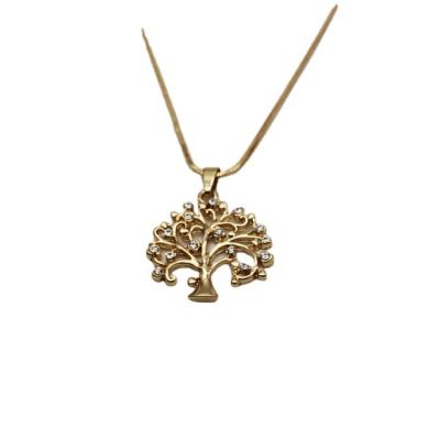 China New Environmentally Friendly Custom Made Tree For Life Necklace For Girlfriend Women Gold Inlaid Hollow Diamond Stainless Steel Tree Shape Necklace for sale