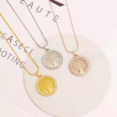 China Mothers Day Jewelry Women Family Tree of Life Necklace Environmental Friendly CZ 18k Gold Plated Stainless Steel Tree of Life Pendant Necklace for sale