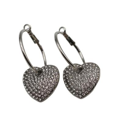 China Eco-Friendly Valentine Day Gift Rhinestone Heart Large Circle Drop Earrings For Women Girls Fashion Jewelry for sale