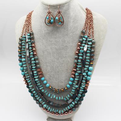 China High Quality Fashion E-Co Friendly Multi Color Beads Bohemian Multi Layered Beads Jewelry Set Necklace And Earrings Set for sale