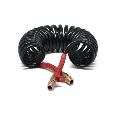 China Universal for trucks and trailers air brake nylon spiral hose, PA12 tubing, 6.5m long, M22 iron connector, plastic cuff for sale