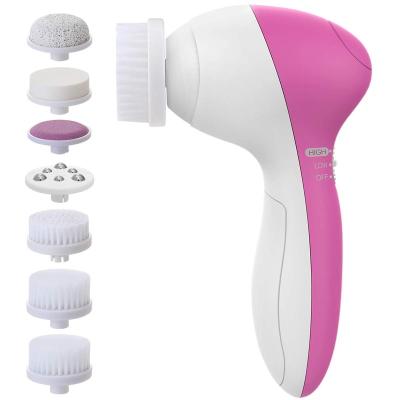 China DEEP CLEANING Private Label 7 in 1 Pink Electric Face Cleanser Brush with Massage Function for sale