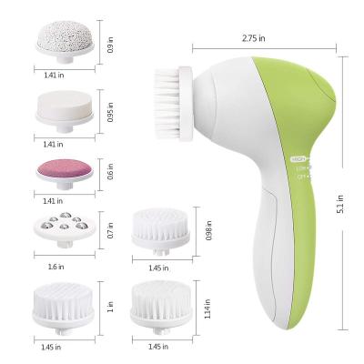 China DEEP CLEANING Private Label 7 in 1 GREEN Electric Face Cleanser Brush with Massage Function for sale