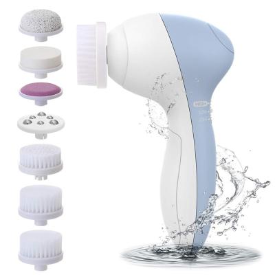 China DEEP CLEANING Private Label 7 in 1 BLUE Electric Face Cleanser Brush with Massage Function for sale