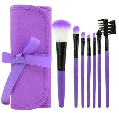 China Angular Blush Private Label Colorful Classic 7 Piece Makeup Brush Set With PU Bag for sale