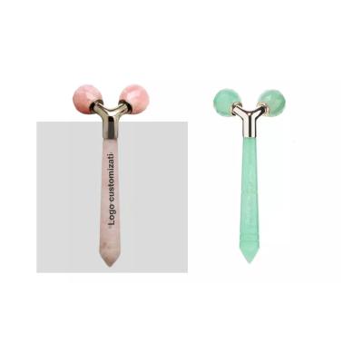 China 3D Face Roller Jade Roller 3D Rose Quartz Facial Roller 3D Anti-puffiness for sale