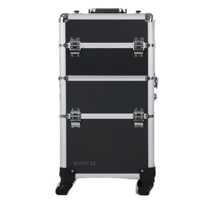 China NATIONAL Professional Aluminum Cosmetic Case Makeup Trolley Case Organizer Hard Box Rolling Train Case for sale