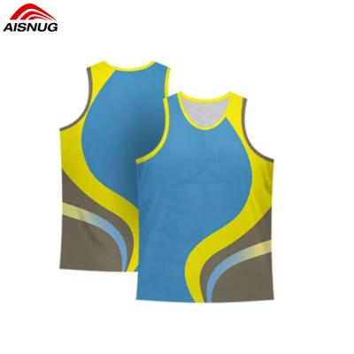 China Custom QUICK DRY sleevlees design spandex design quick dry sublimated men's tank gym T-shirts singlets for sale