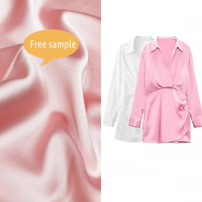 China Stretch Cheap Customize Double Faced Stretch Polyester 5 Spandex Breathable Satin 95 Soft Silk Clothing Fabric For Women Garment for sale