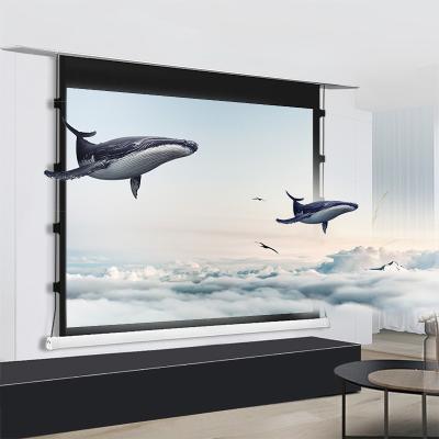 China Recessed in Ceiling Tab Aluminum Electric Electric Projection Screen Motorized Home Theater in Ceiling Recessed Projector Screen for sale