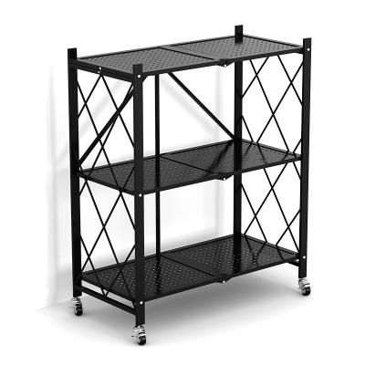 China 3 Tier Microwave Oven Movable Steel Shelving Rack Foldable Kitchen Storage Rack Shelf for sale