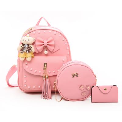 China New Factory Design Small Bear Women Waterproof Backpack 4 Pcs PU Mochila Leather Backpack High Quality Set for sale