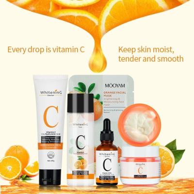 China Beauty Vitamin C Serum Set Anti Aging Facial Care Kit Anti Aging Vitamin C Serum Face Cream Brightening Toner Cleanser Mask Skin Care Set for sale